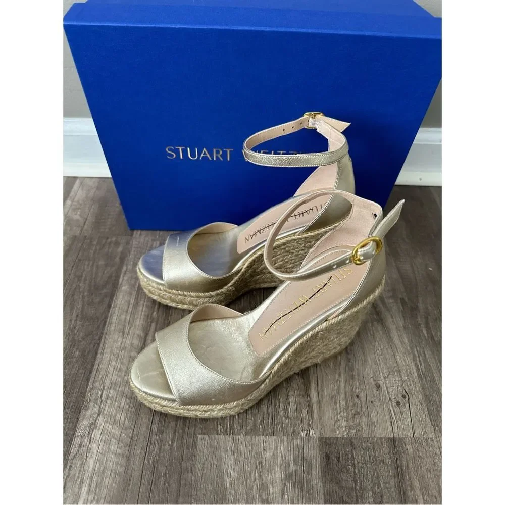 STUART WEITZMAN Nudistcurve Metallic Espadrille Wedge Sandals - Picture 11 of 12